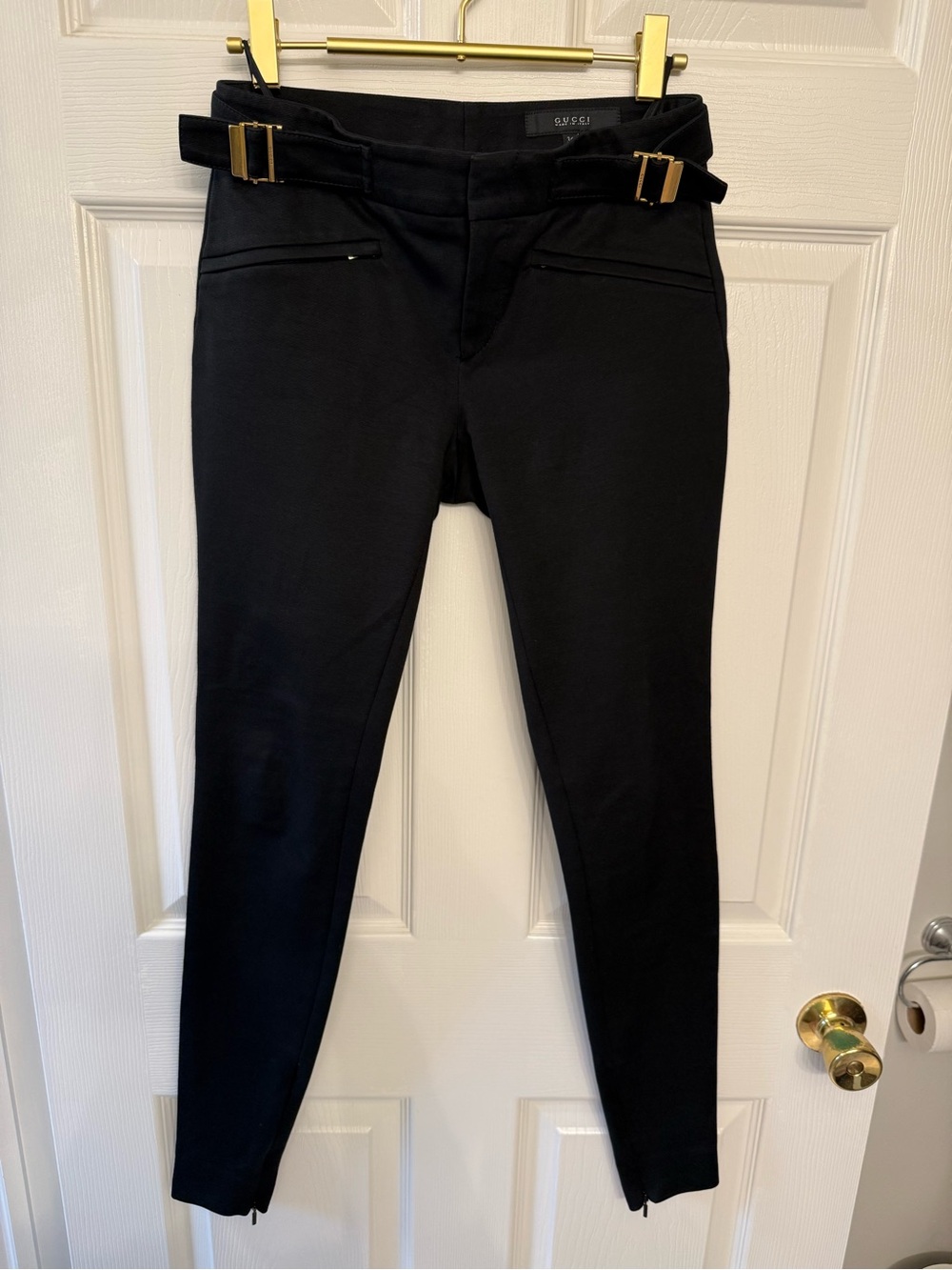 Vintage Gucci Black Skinny Pants with Gold Buckle Detail